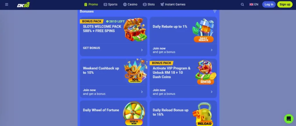 DK88 Malaysia Bonuses